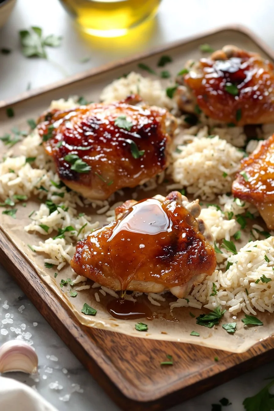 Honey Garlic Chicken Thighs with Rice