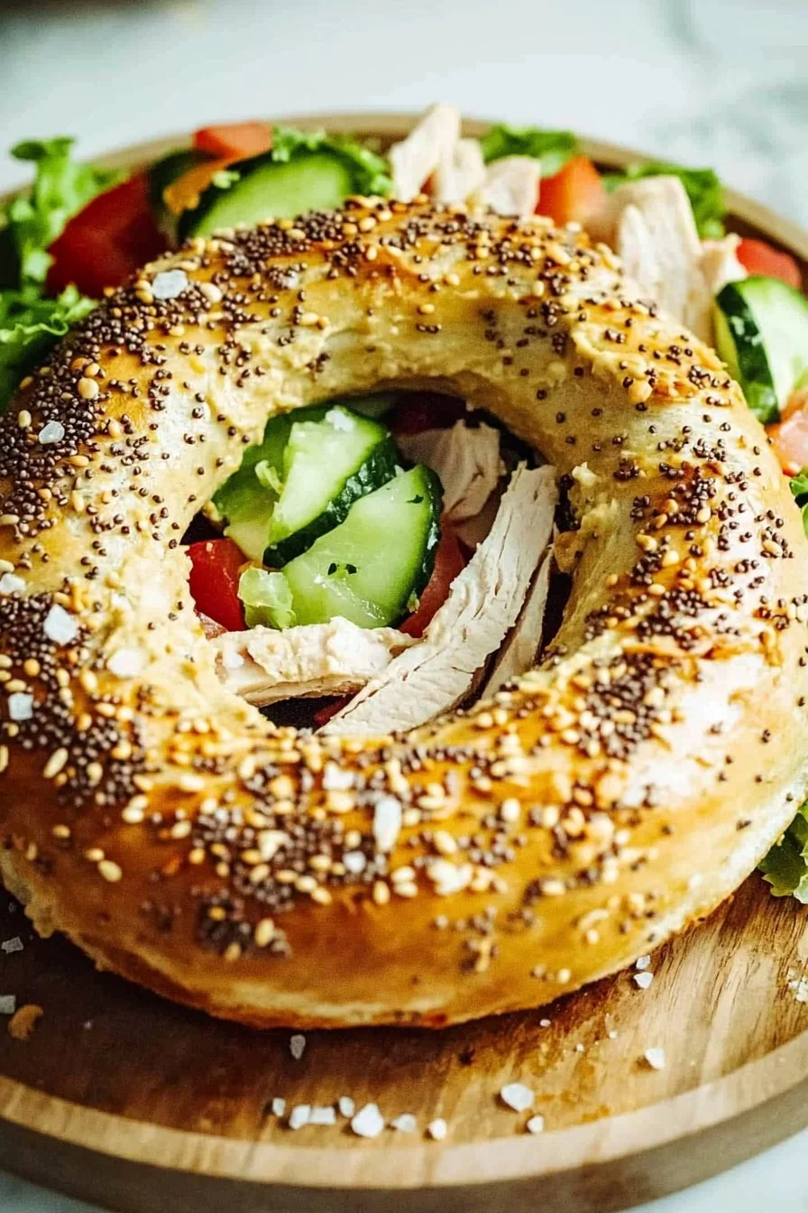 Hummus Bagel Sandwich with Turkey & Veggies