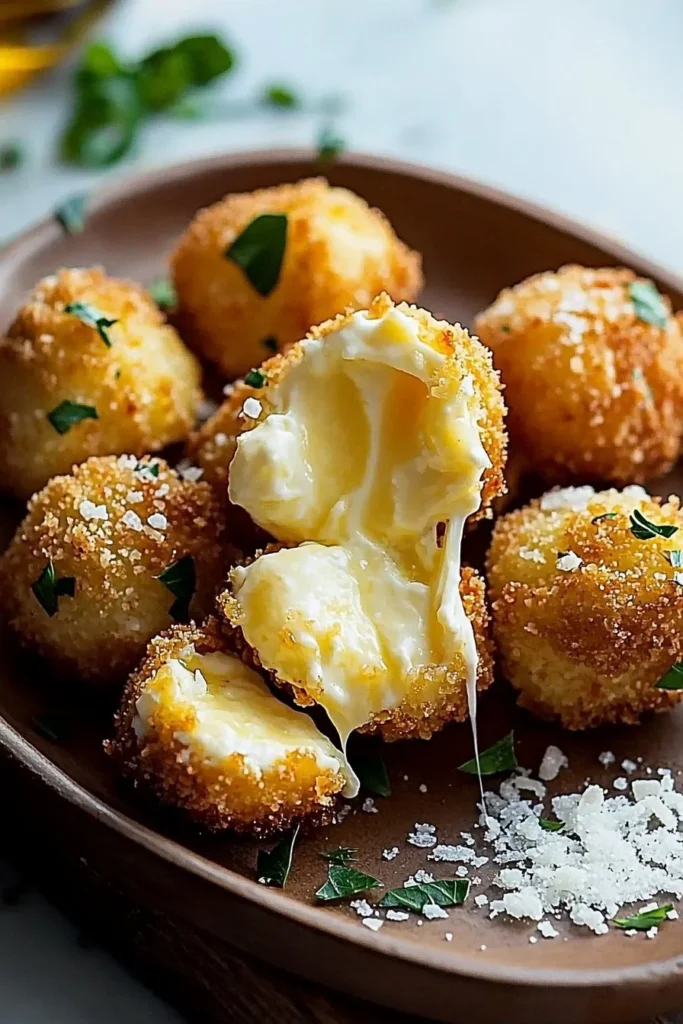 Irresistible cheesy Parmesan mozzarella bites on a platter