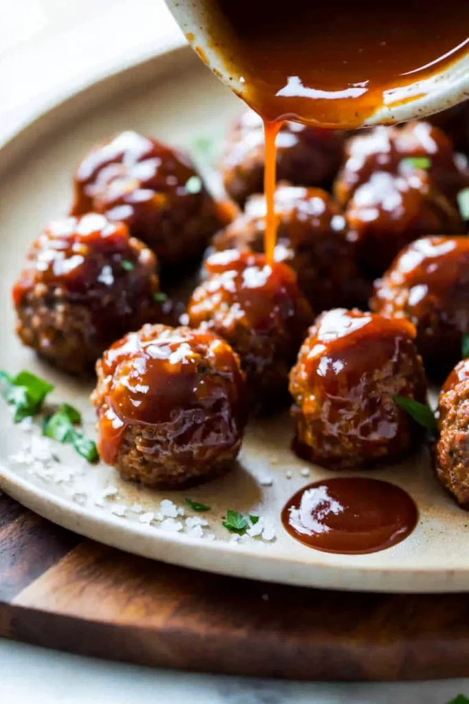 Delicious Kentucky Derby Bourbon Meatballs served on a platter