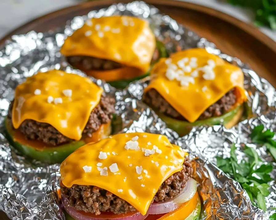 Keto Cheeseburger Air Fryer Foil Packets ready to serve