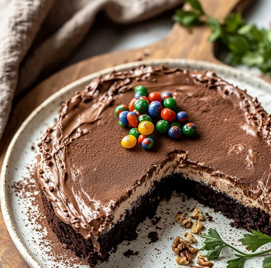 Delicious Keto Dirt Cake served in a clear dish with chocolate crumbs and whipped cream