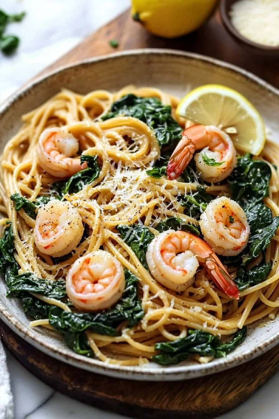 Lemon Garlic Shrimp Pasta With Spinach