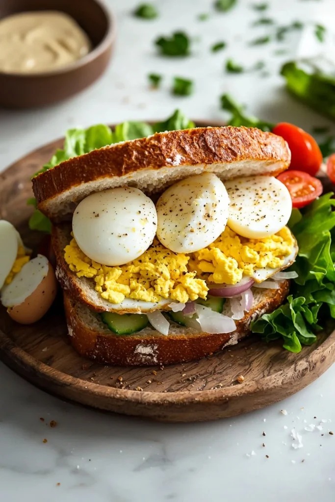 Delicious loaded egg sandwich with fresh ingredients and a tasty filling