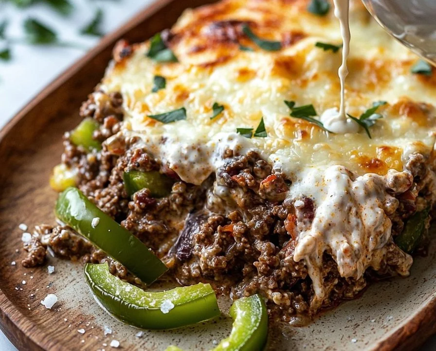 Low Carb Philly Cheesesteak Casserole
