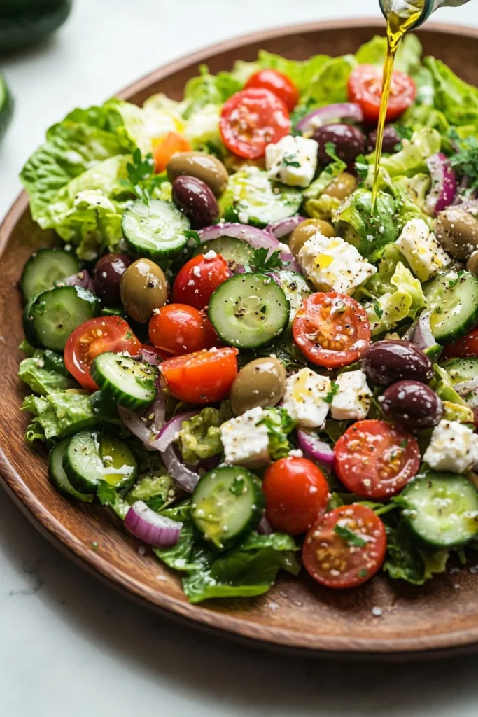Colorful Mediterranean Chopped Salad with fresh vegetables and feta cheese