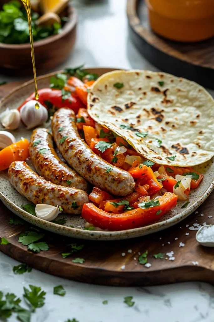 Delicious Mexican-style chicken sausages served with fresh ingredients