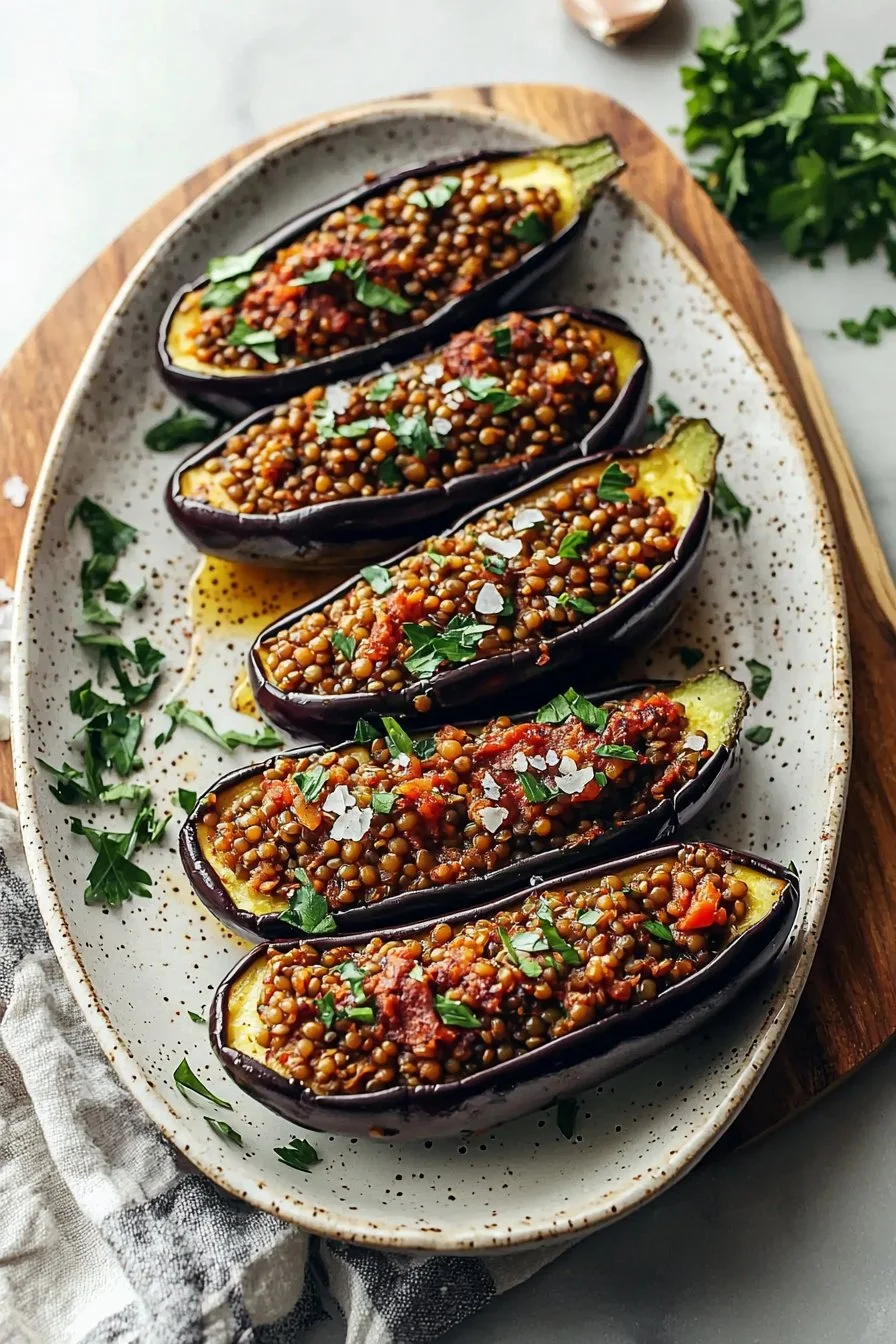 Moroccan Lentil-Stuffed Eggplant