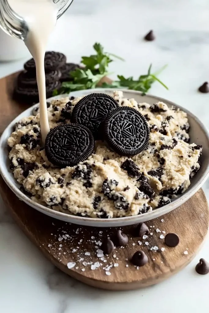 Delicious no-bake Oreo Cookie Dough dessert served in a bowl