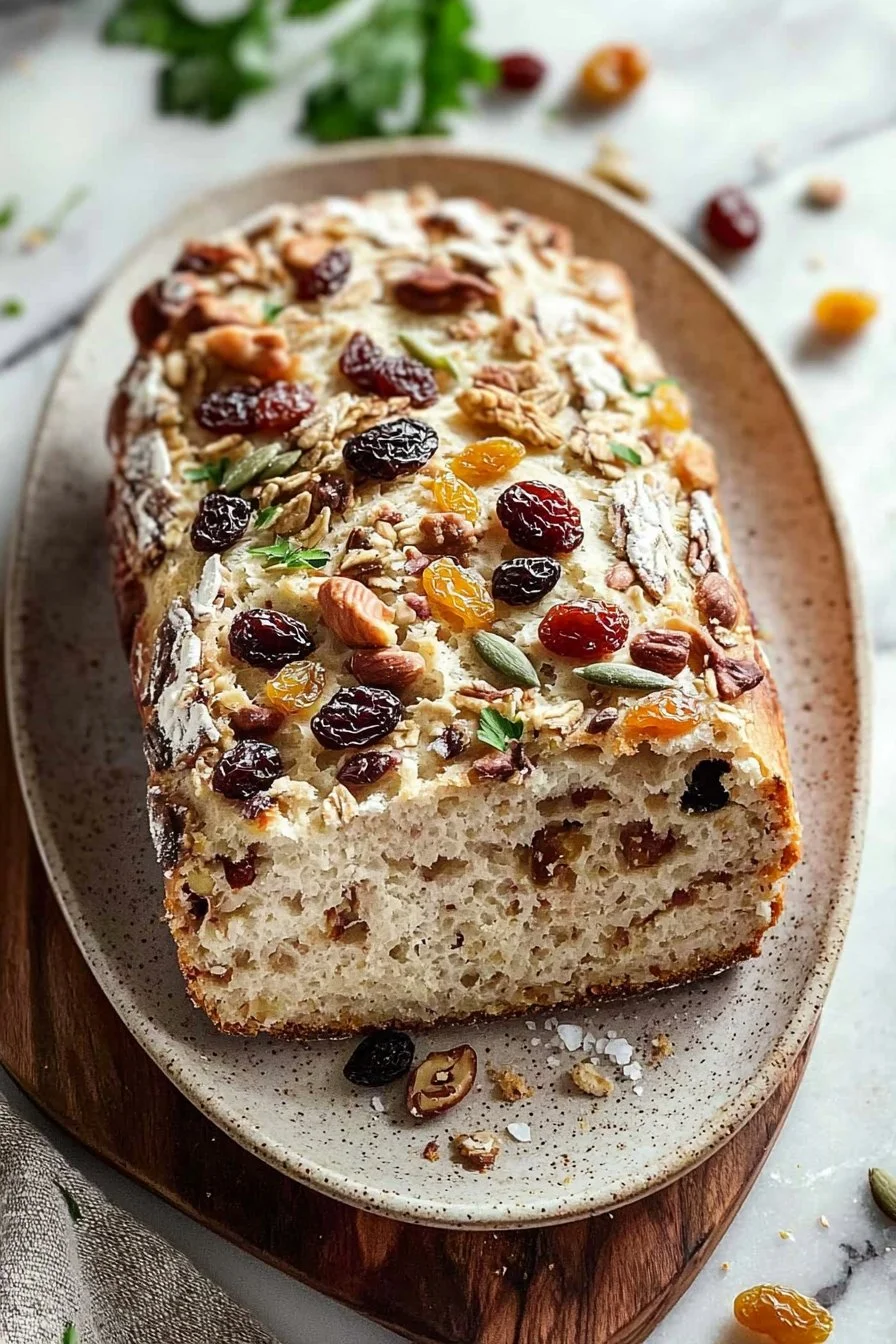 No Knead Trail Mix Bread
