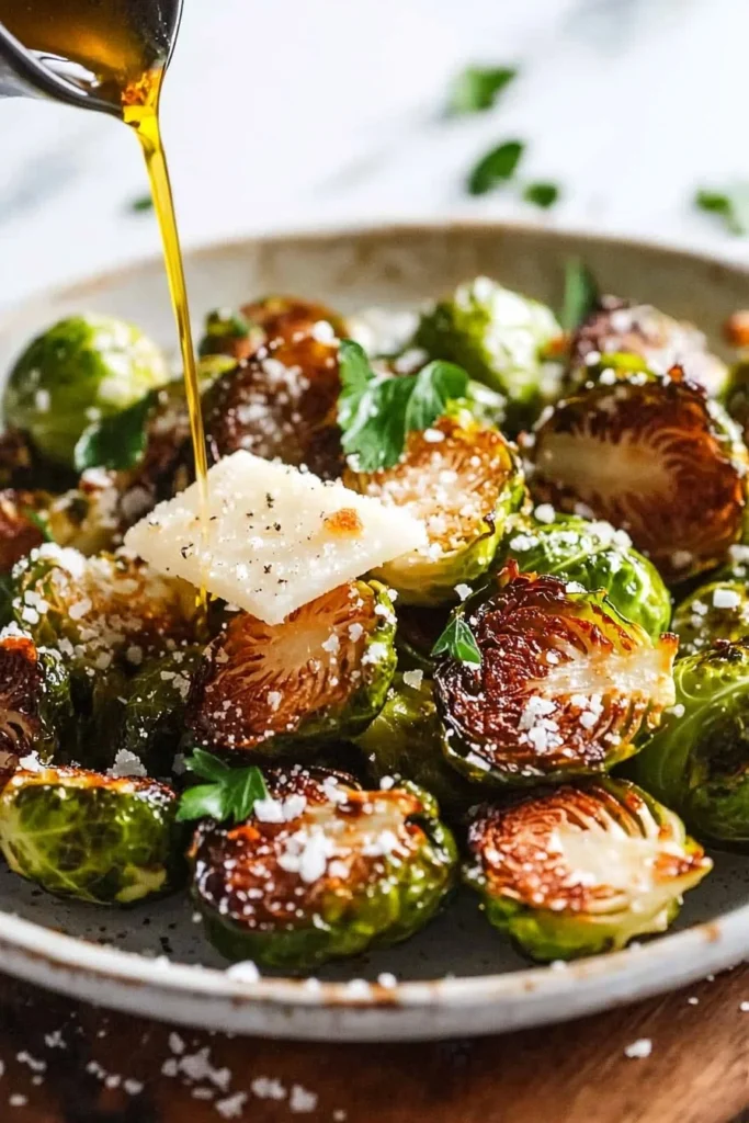Oven-roasted Parmesan Brussels Sprouts with a crispy cheesy topping