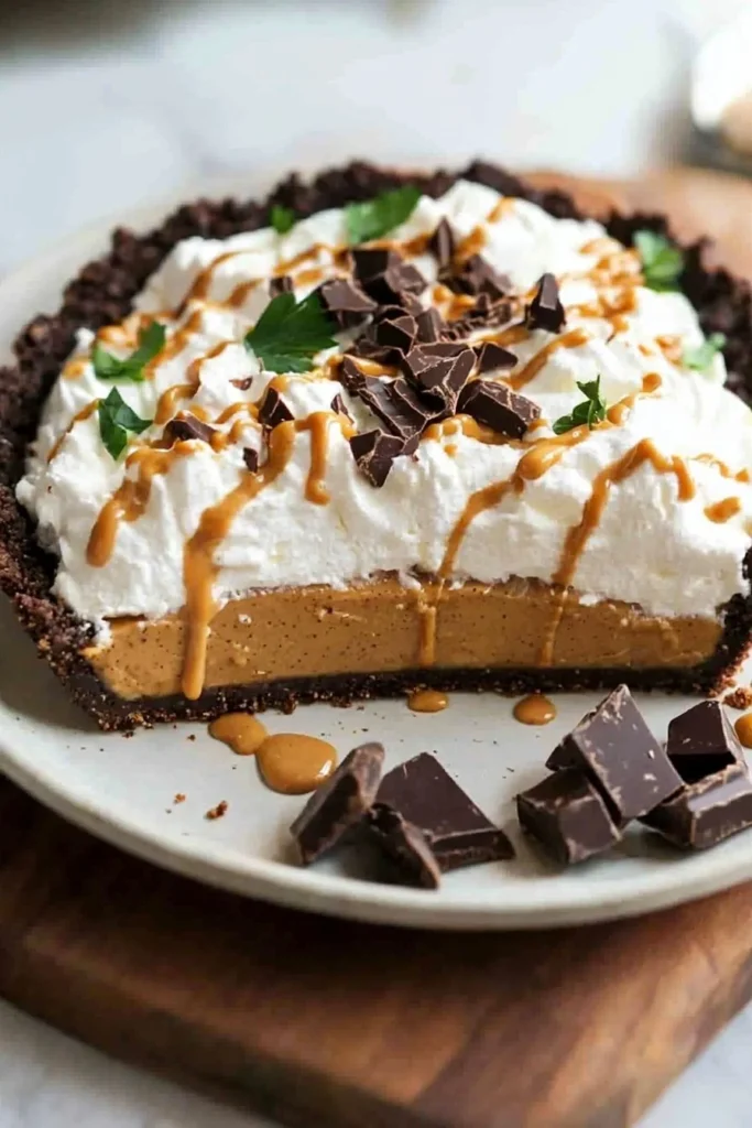 Delicious and creamy Peanut Butter Pie slice on a plate