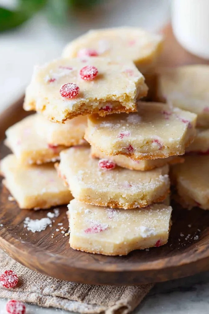 Delicious peppermint shortbread cookies arranged on a festive plate.