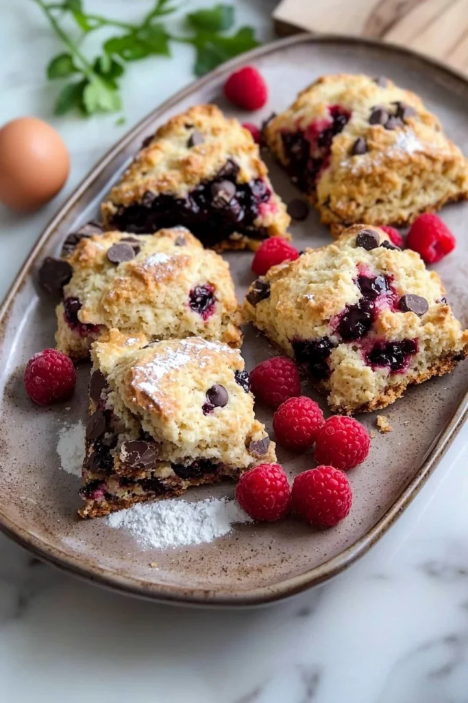 Delicious Raspberry Chocolate Scones with fresh raspberries and chocolate chips