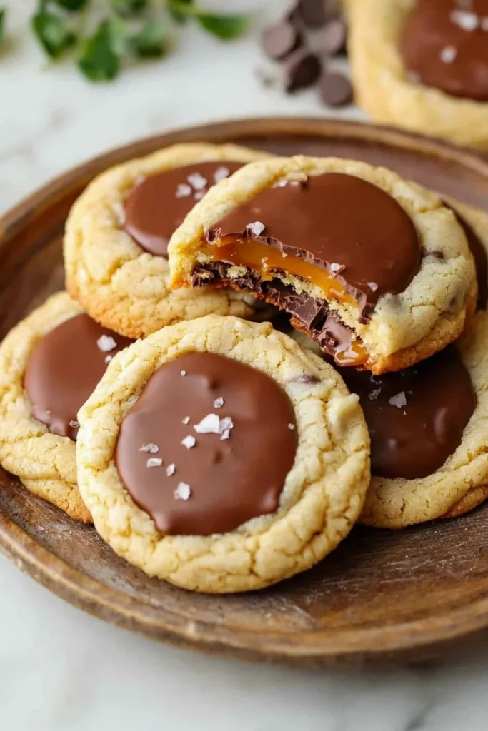 Delicious soft and chewy Twix cookies with caramel and chocolate toppings