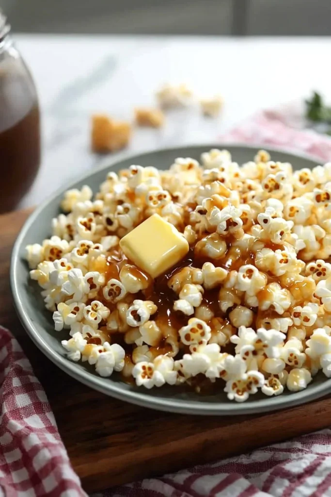 Delicious soft caramel popcorn in a bowl
