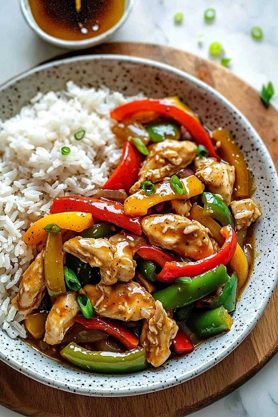 Spicy Pepper Chicken Stir-Fry with Savory Rice