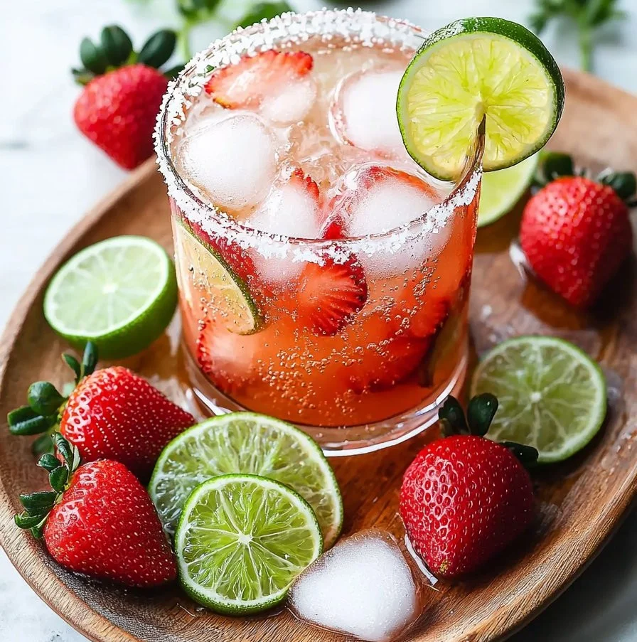 Refreshing Strawberry Lime Mocktail served in a glass with fresh strawberries and lime