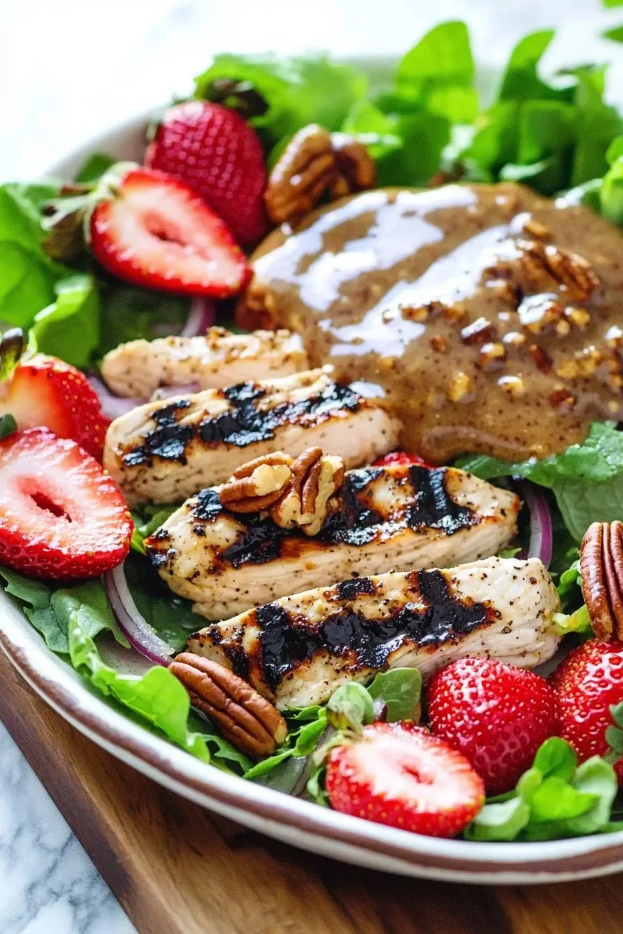 Strawberry Pecan Grilled Chicken Salad with Pecan Butter Vinaigrette
