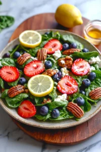 Strawberry Spinach Salad with fresh strawberries, spinach, and nuts