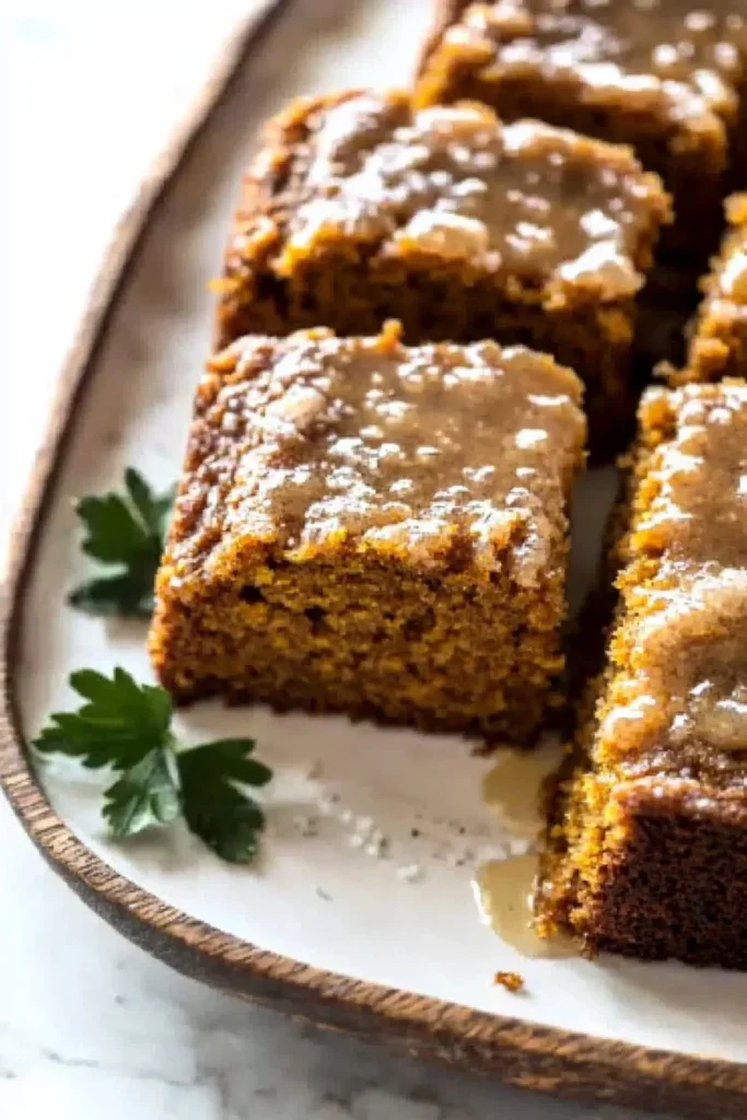 Delicious slice of best pumpkin coffee cake on a rustic wooden table