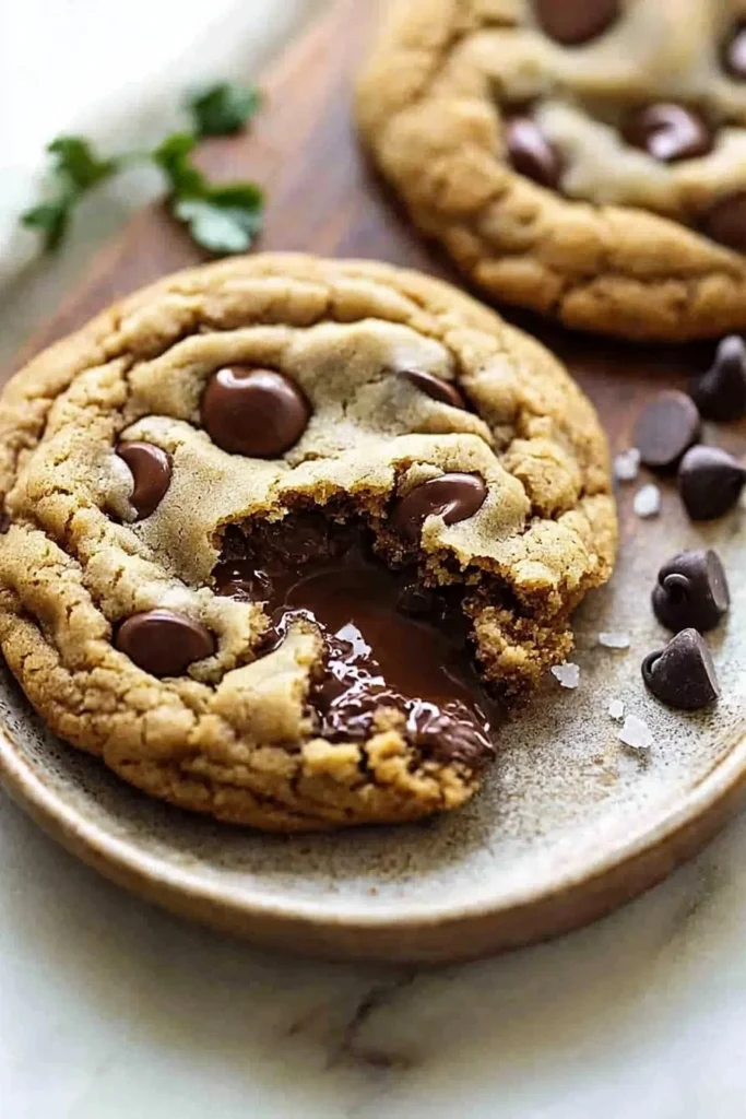 Delicious soft chocolate chip cookies freshly baked on a plate