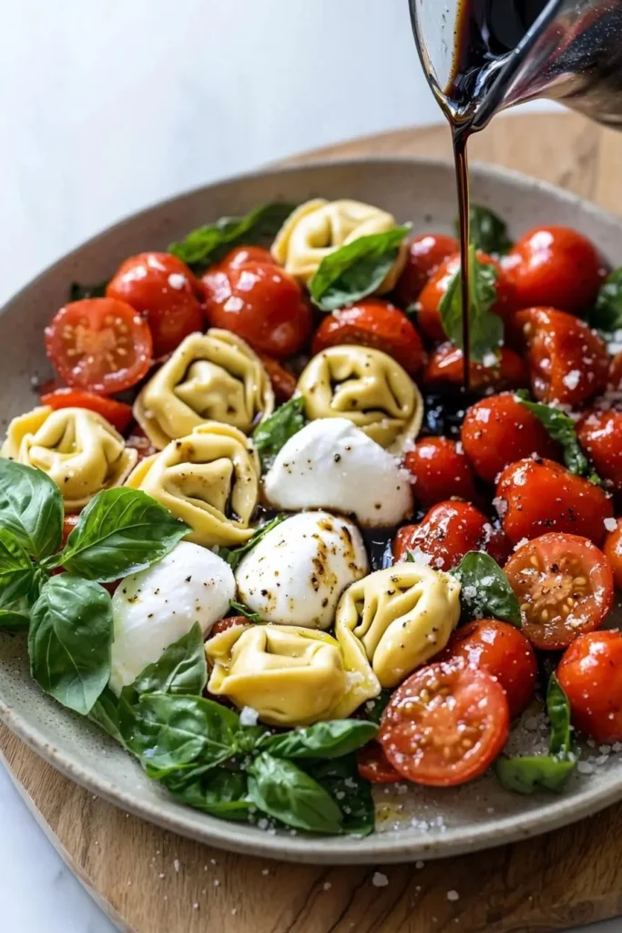 Tortellini Caprese Pasta Salad with fresh tomatoes and basil