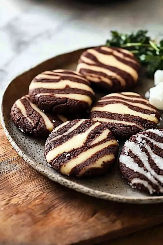 Delicious Zebra Cookies with chocolate and vanilla flavors on a plate.