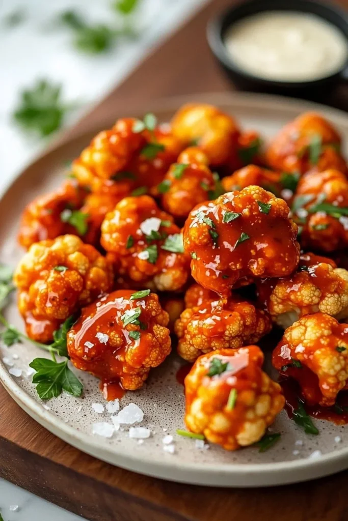 Zesty air fryer buffalo cauliflower bites served in a bowl