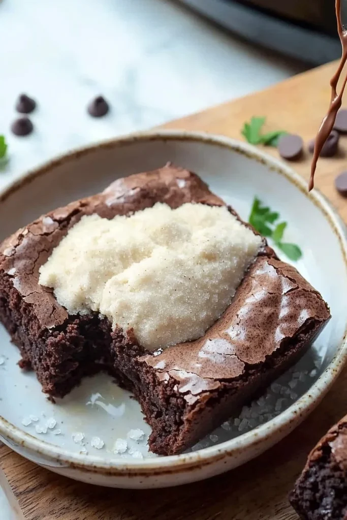 Delicious 1 minute microwave brownie ready to enjoy.