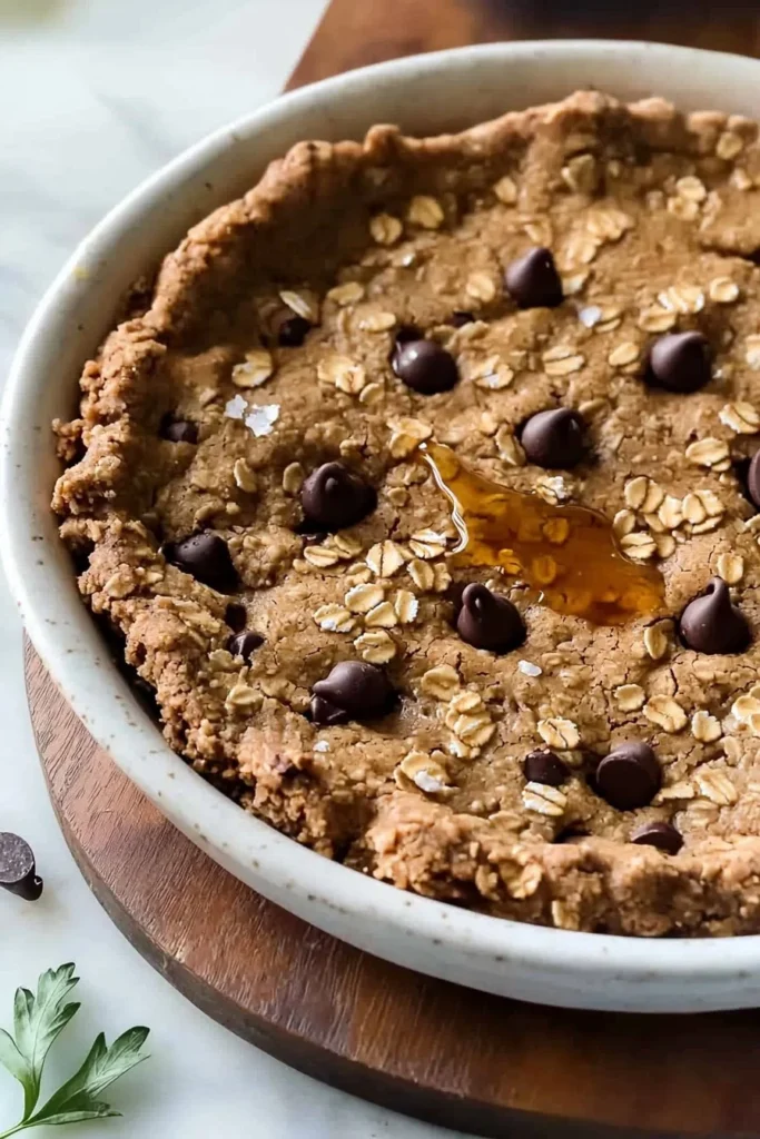 Healthy 6-ingredient cookie pie served on a plate