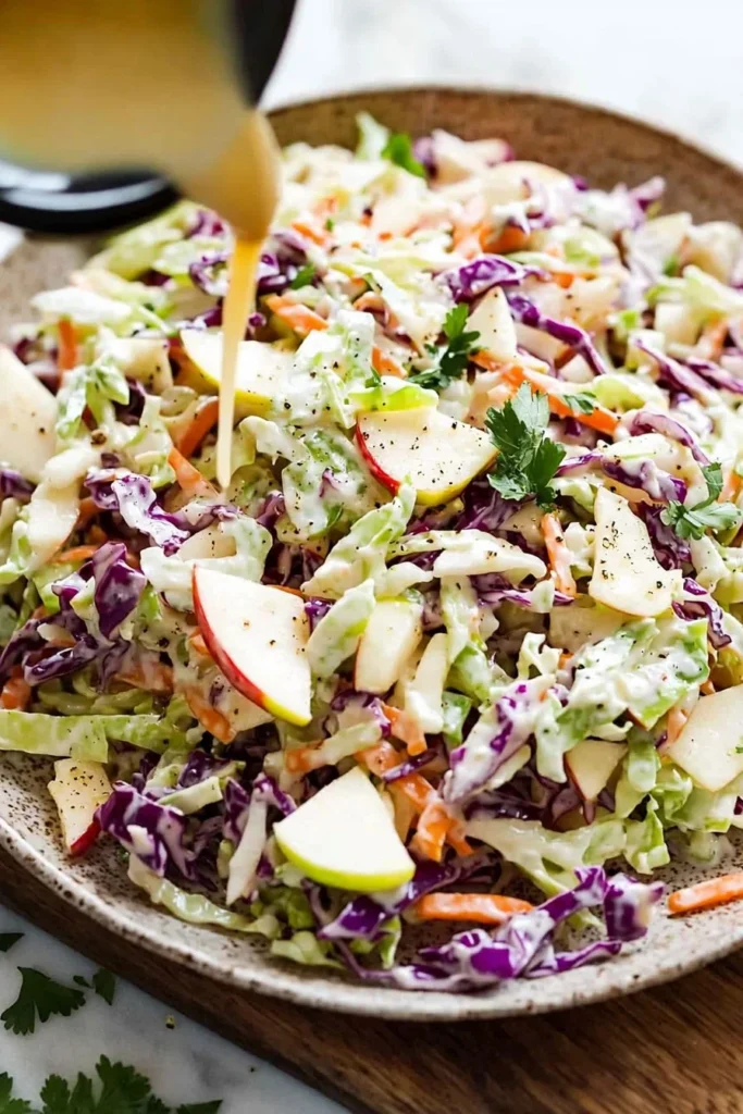 Delicious apple coleslaw with fresh apples, cabbage, and carrots