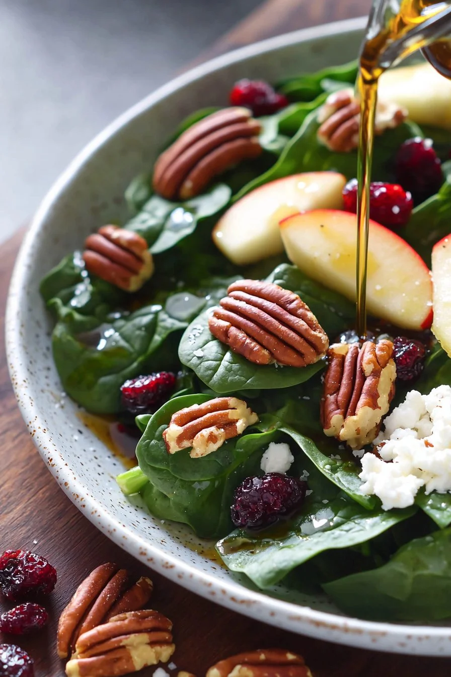 Apple Spinach Salad with Pecans, Cranberries, Goat Cheese