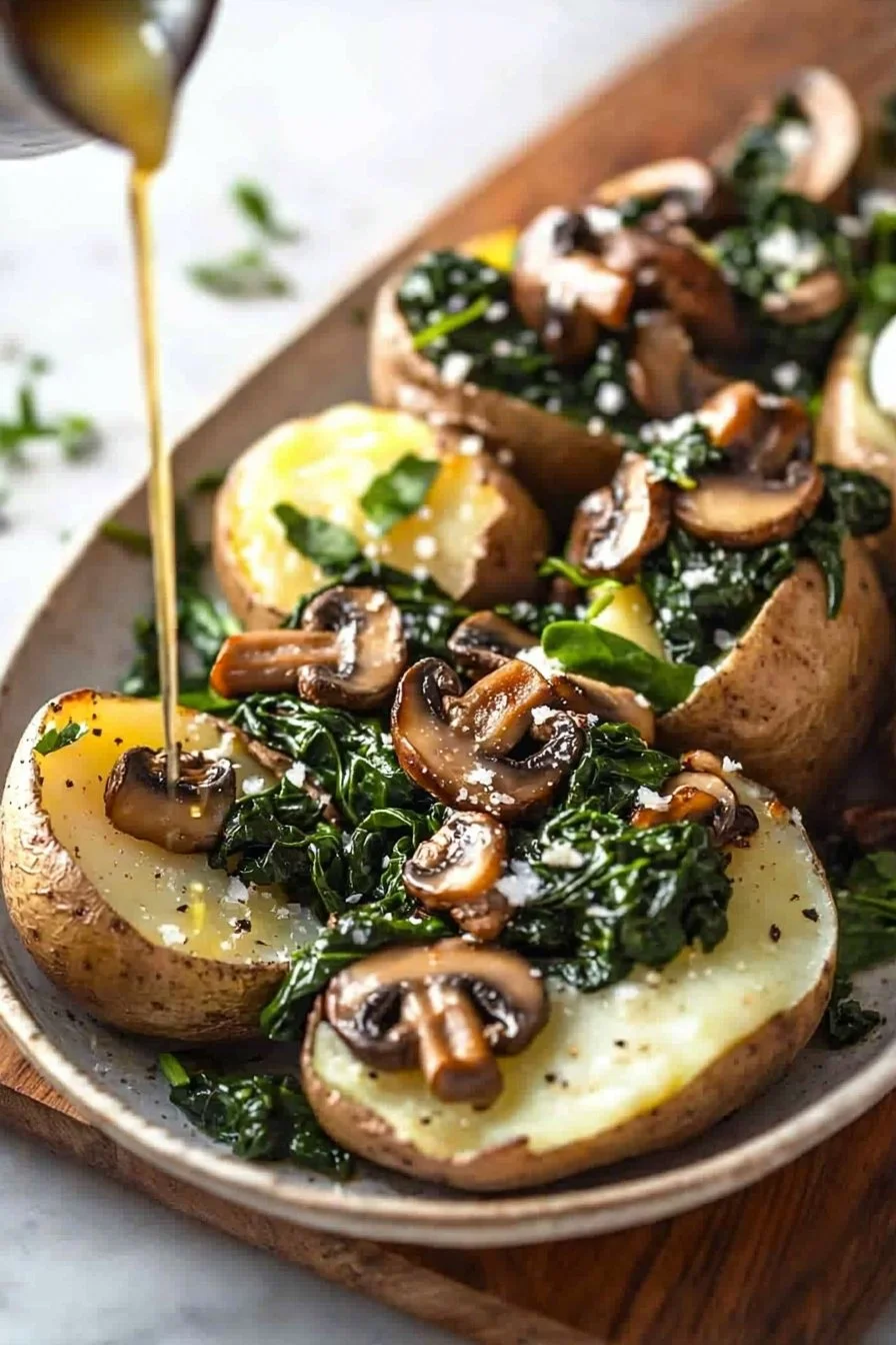 Baked Potatoes with Mushroom and Spinach