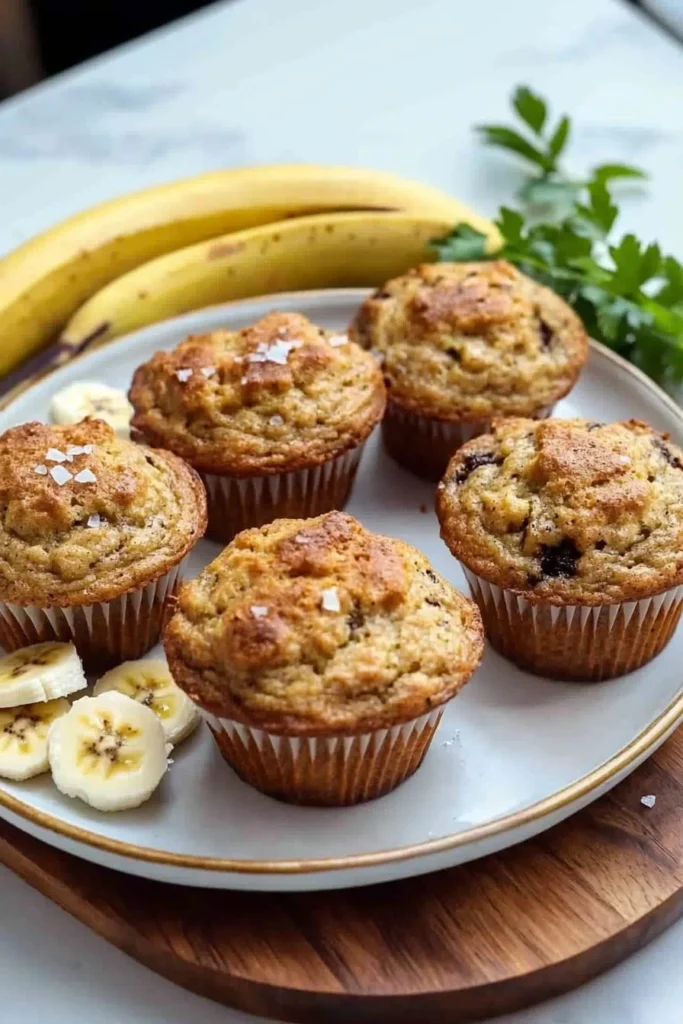 Freshly baked banana bread muffins with a golden brown top