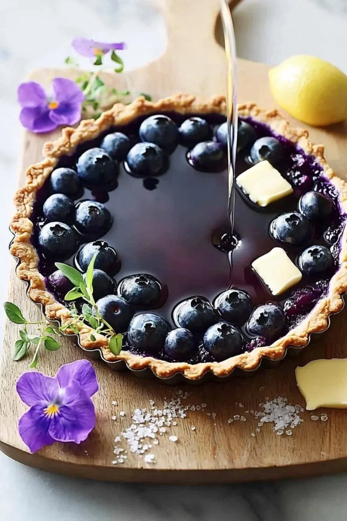 Blueberry Tart with a touch of Earl Grey Tea, beautifully presented.