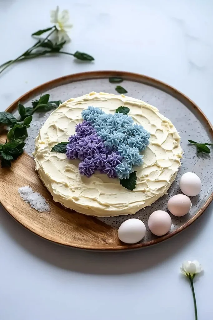 Delicious Buttercream Hydrangea Cake adorned with beautiful flower decorations