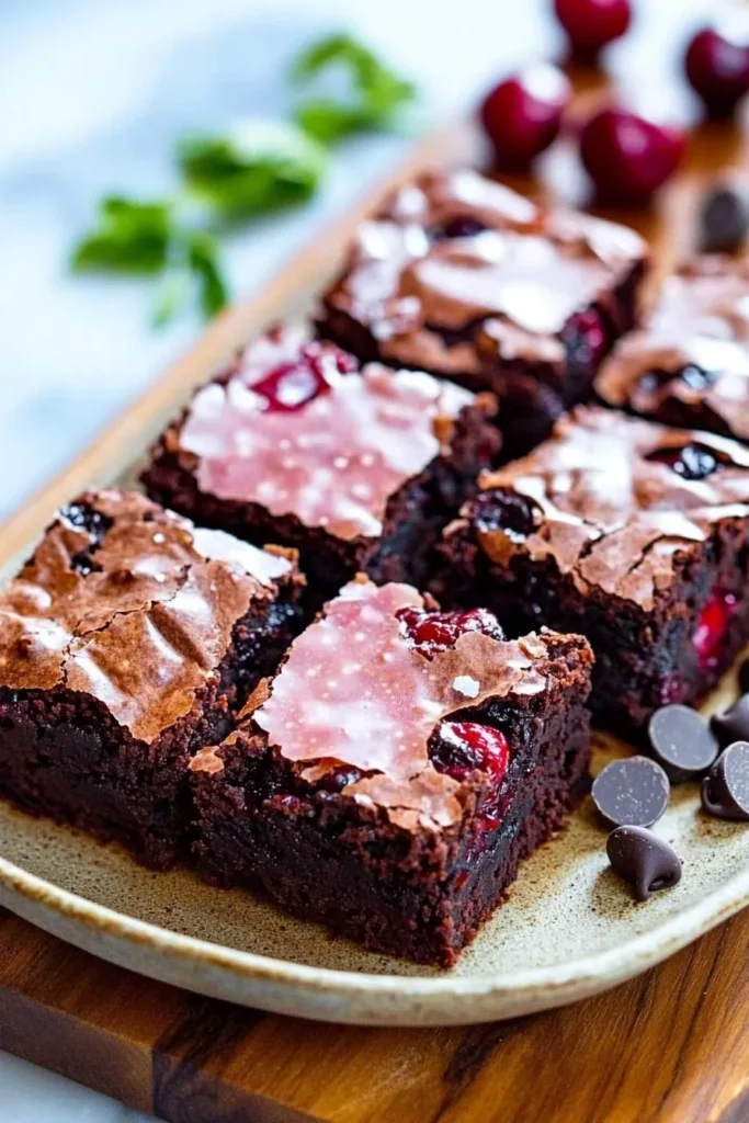 Delicious chewy chocolate cherry brownies with rich chocolate and cherry flavor