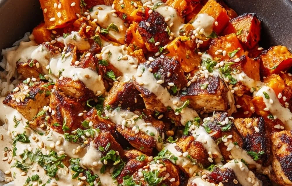 Chicken and Sweet Potato Power Bowl with Tahini Drizzle