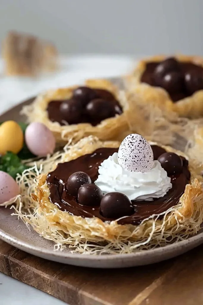 Chocolate Egg Nest Nutella Kataifi Tarts with delicious chocolate filling