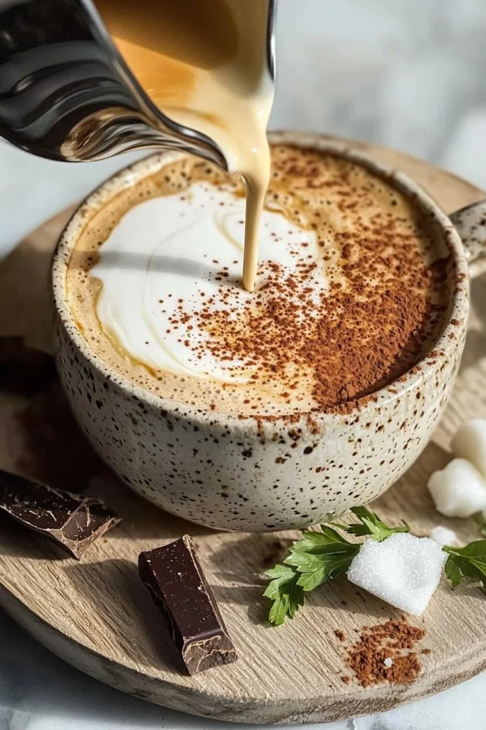 Delicious homemade Coffee Cream Latte in a glass cup