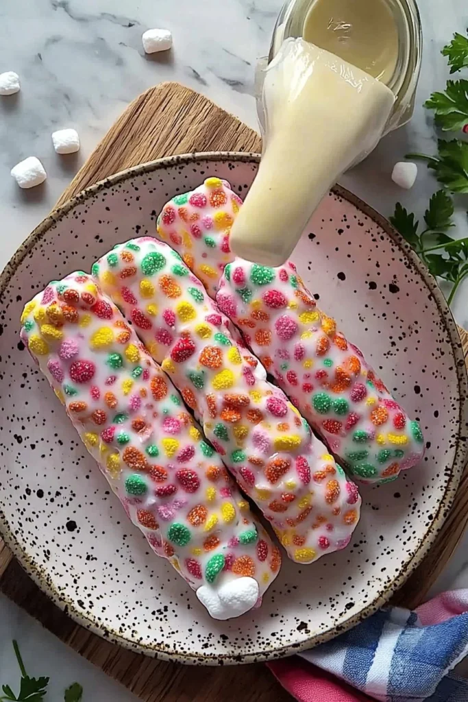 Colorful cereal pops made from a variety of vibrant cereals and toppings