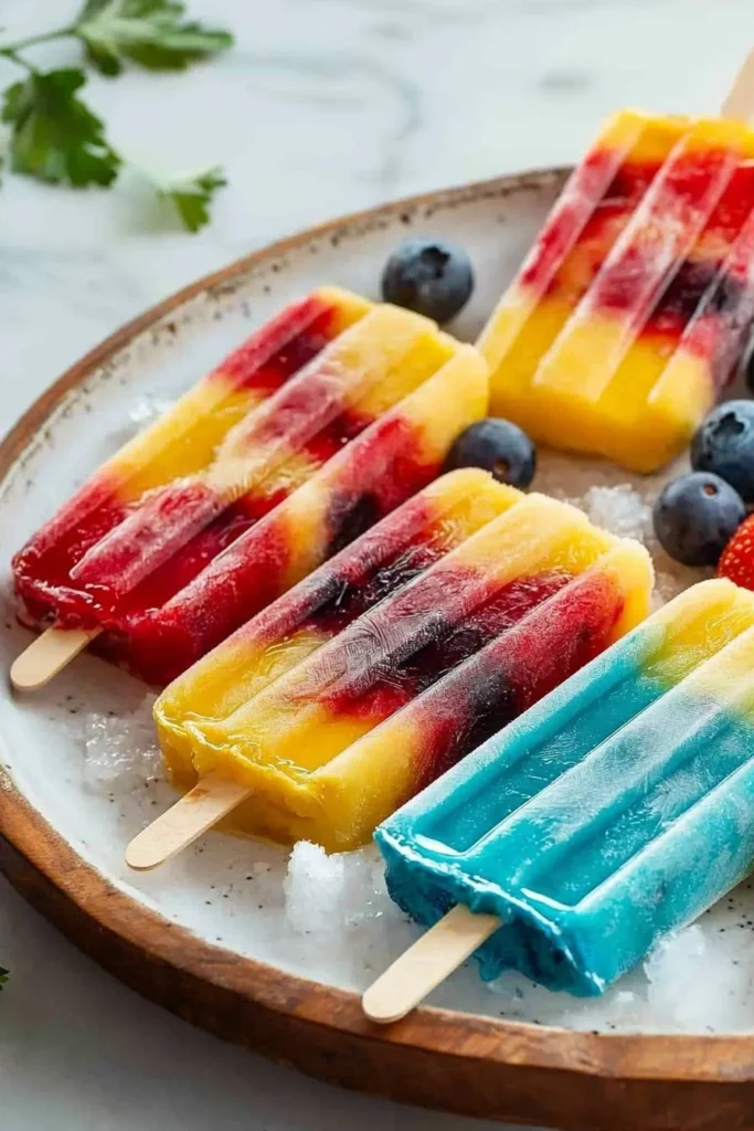 Colorful fruit popsicles made with fresh fruits and vibrant colors