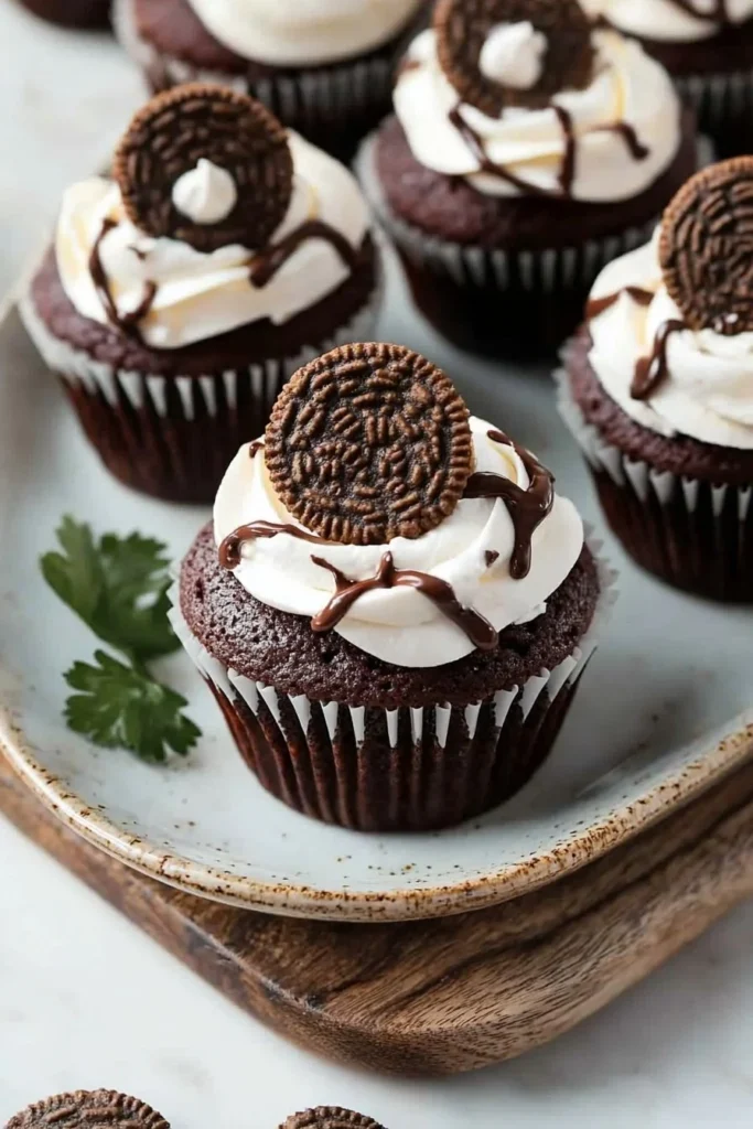 Delicious Cookies and Cream Cupcakes with chocolate and cream frosting