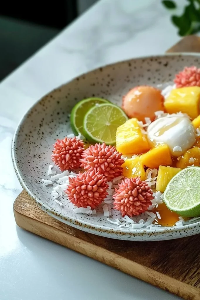 Delicious Coral Fruit Dessert with vibrant colors and textures