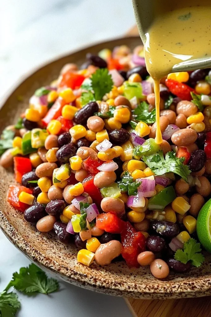 Colorful Cowboy Bean Salad with beans, corn, and vegetables in a bowl