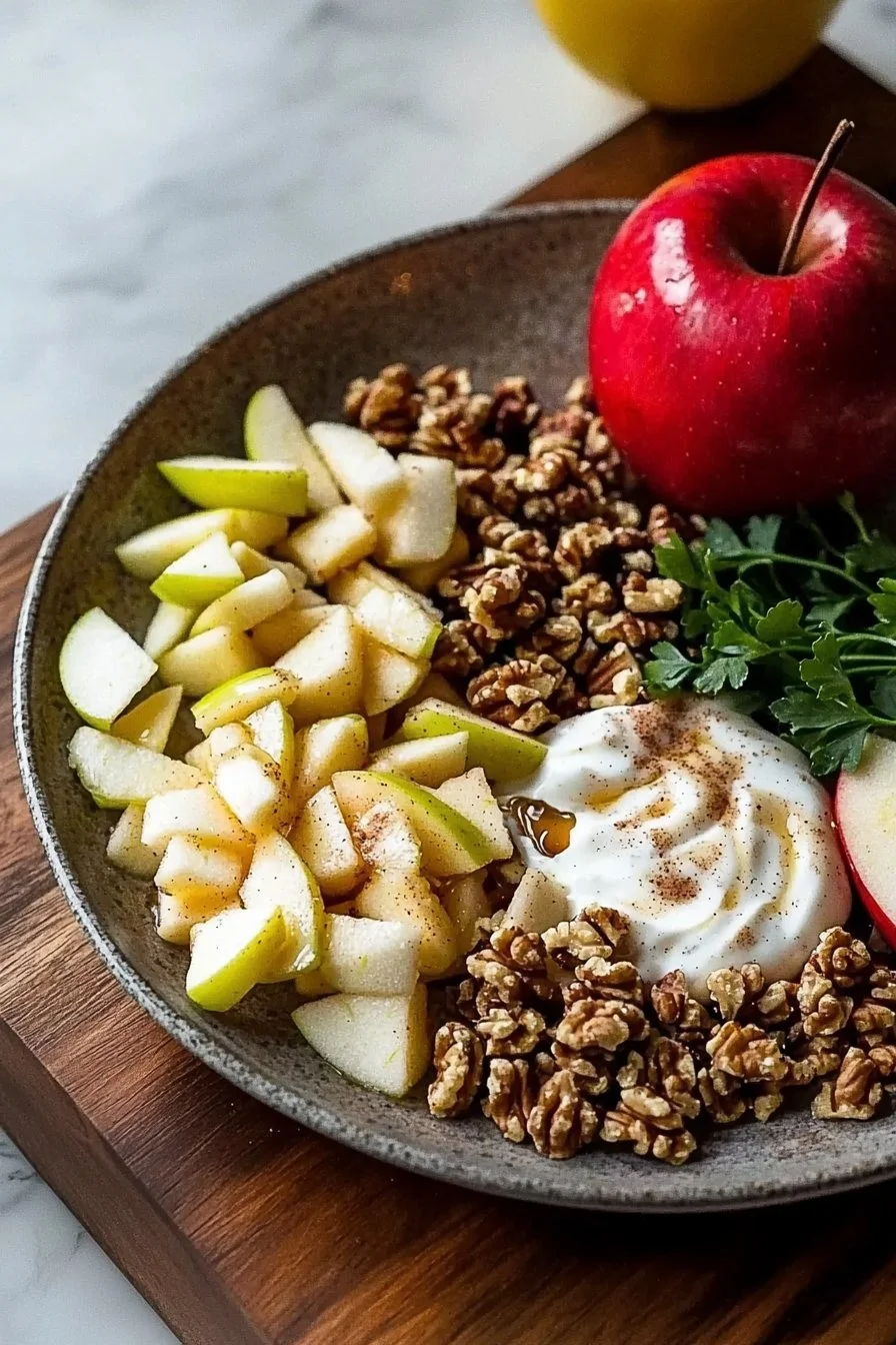 Creamy Cinnamon Apple and Walnut Fruit Salad