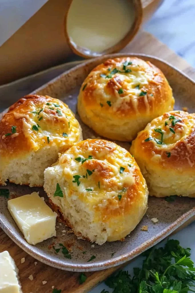 Delicious homemade cheesy garlic rolls fresh out of the oven