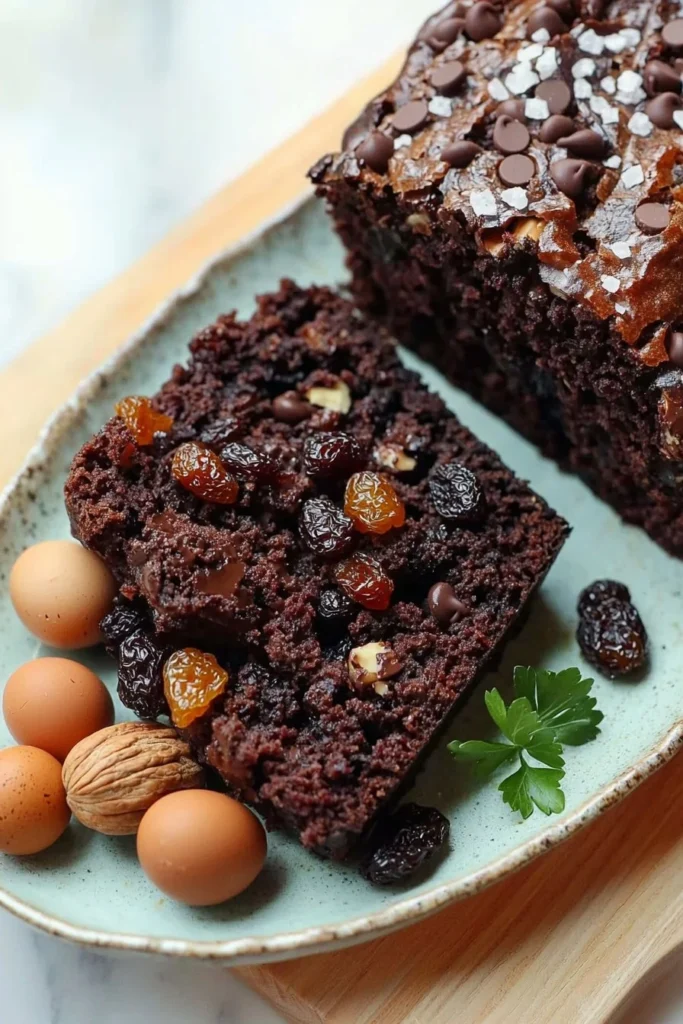 Easy chocolate fruit cake made with just four ingredients, deliciously moist and rich.