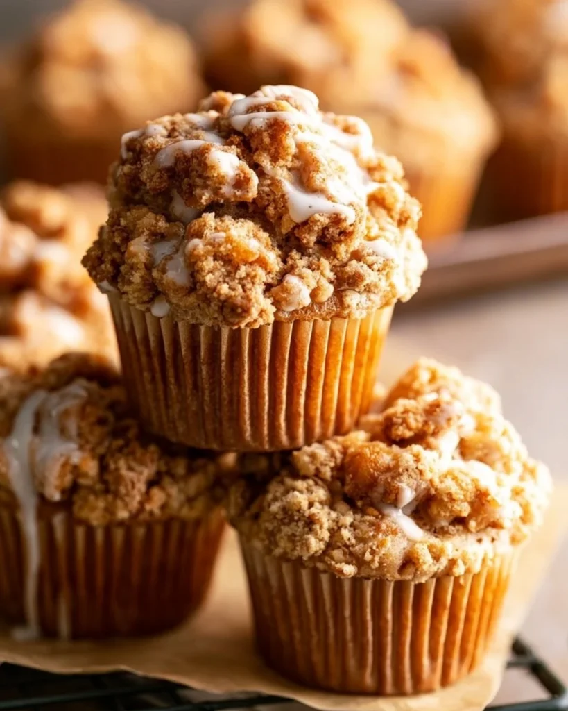 Delicious easy apple crumble muffins topped with a buttery crumble.